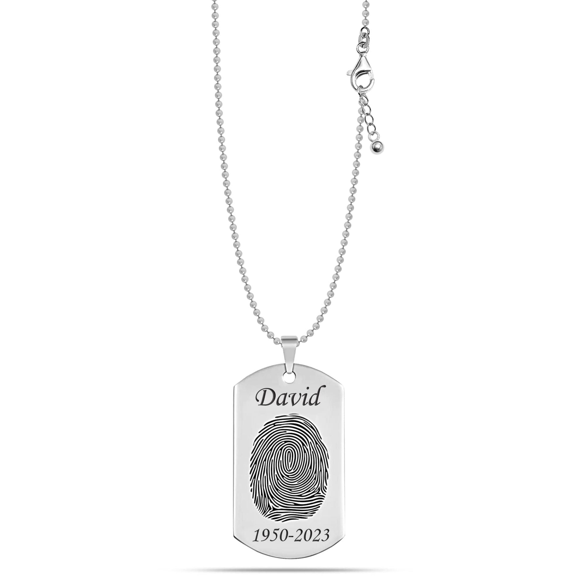 Personalised 925 Sterling Silver Name and Date Memorial Pendant with Actual Fingerprint Necklace for Men Women