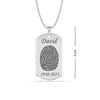 Personalised 925 Sterling Silver Name and Date Memorial Pendant with Actual Fingerprint Necklace for Men Women