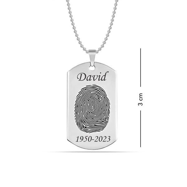 Personalised 925 Sterling Silver Name and Date Memorial Pendant with Actual Fingerprint Necklace for Men Women