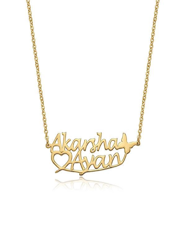 Personalized Butterfly Heart Couple Necklace