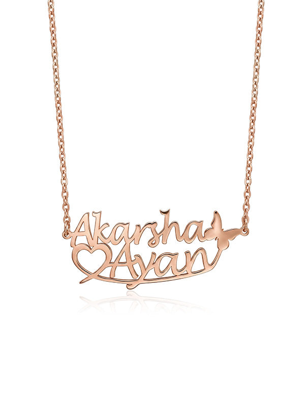 Personalized Butterfly Heart Couple Rose-Gold Plated Necklace