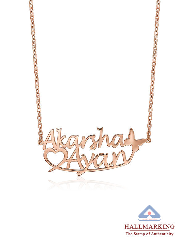 Personalized Butterfly Heart Couple Rose-Gold Plated Necklace