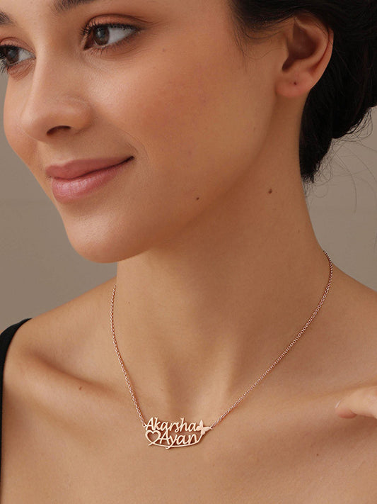 Personalized Butterfly Heart Couple Rose-Gold Plated Necklace