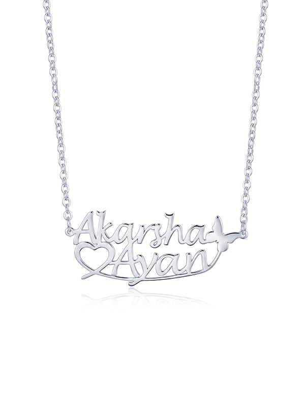 Personalized Butterfly Heart Couple Necklace