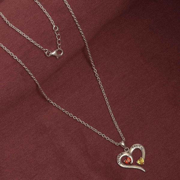 Personalised 2 Names with 2 Heart Birthstone Couple Pendant Necklace for Women and Teen