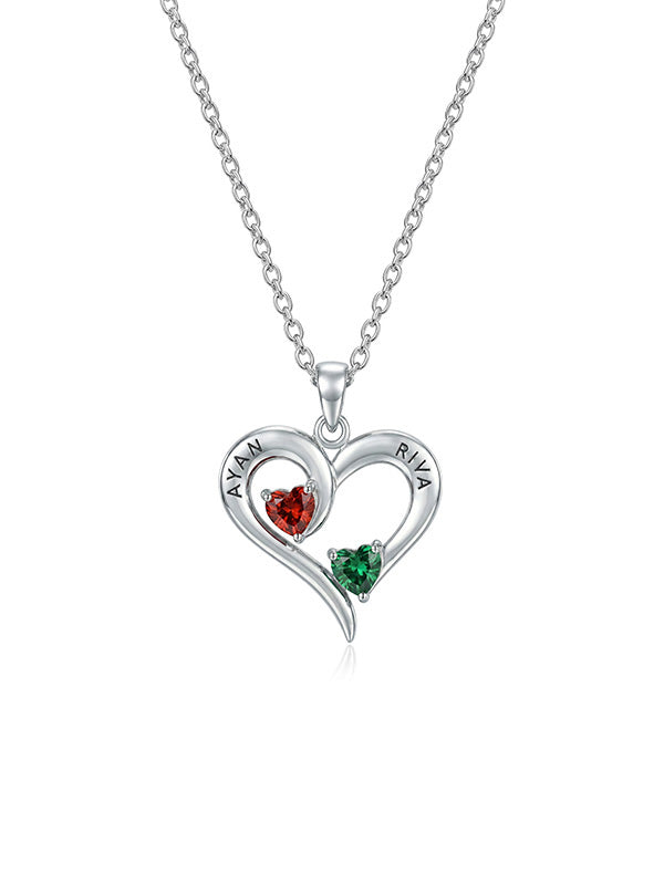 Personalized Double Name Birthstone Heart Necklace
