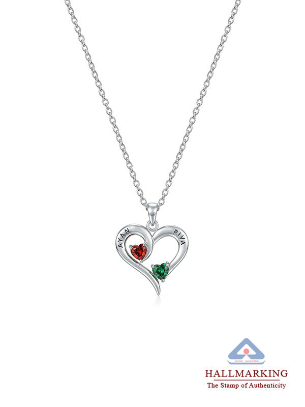 Personalized Double Name Birthstone Heart Necklace
