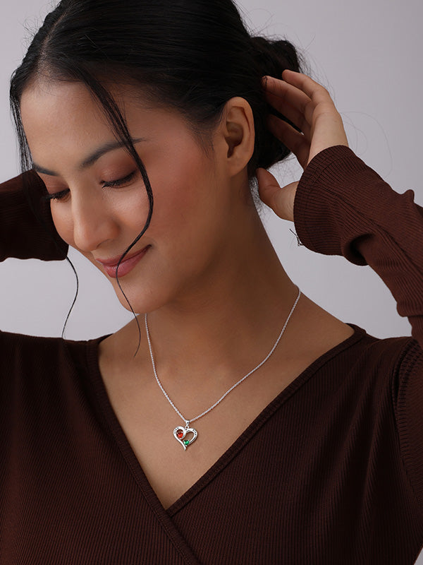 Personalized Double Name Birthstone Heart Necklace