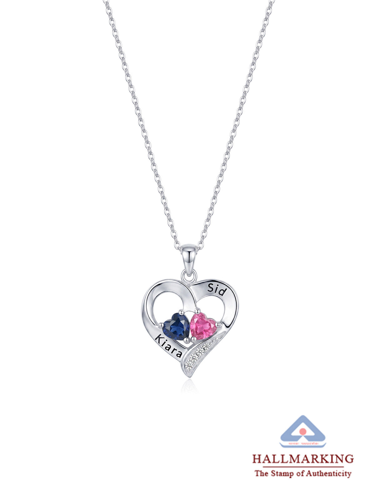 Personalised Couple Heart Necklace with Birthstones
