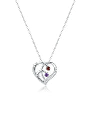Personalized Two Name Heart Birthstone Necklace