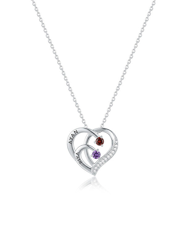Personalized Two Name Heart Birthstone Necklace