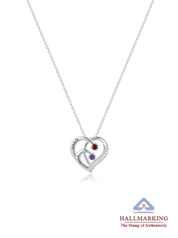 Personalized Two Name Heart Birthstone Necklace