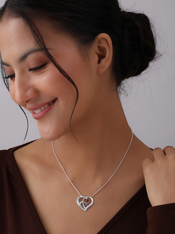 Personalized Two Name Heart Birthstone Necklace