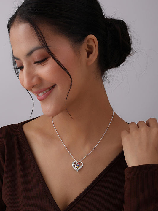 Personalized Triple Name Birthstone Heart Necklace