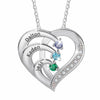 Personalised Three Name with Birthstone Heart Shape Necklace For Women