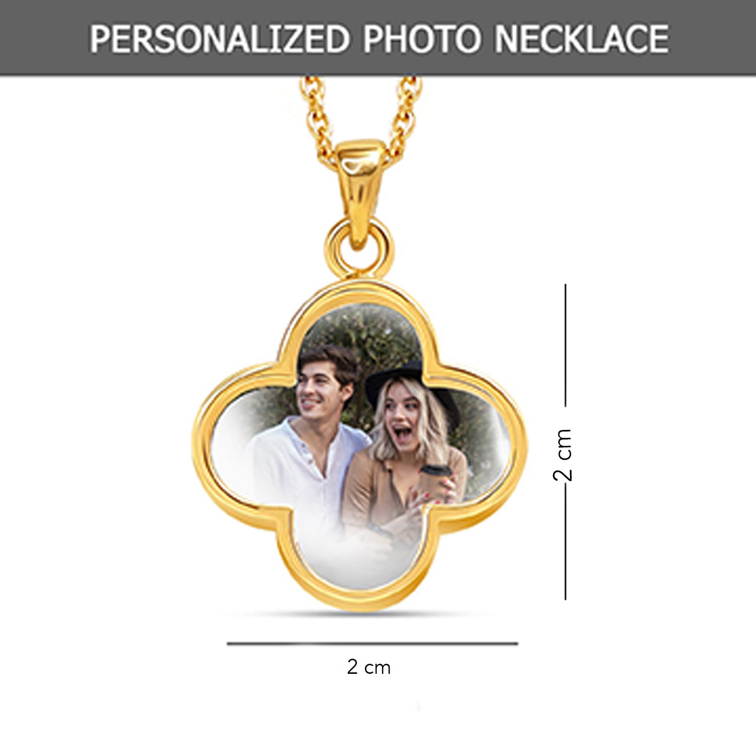 925 Sterling Silver Personalised 14K Gold Plated Photo Double Sided Clover Flower Shape Transparent Resin Pendant Necklace for Teen Women