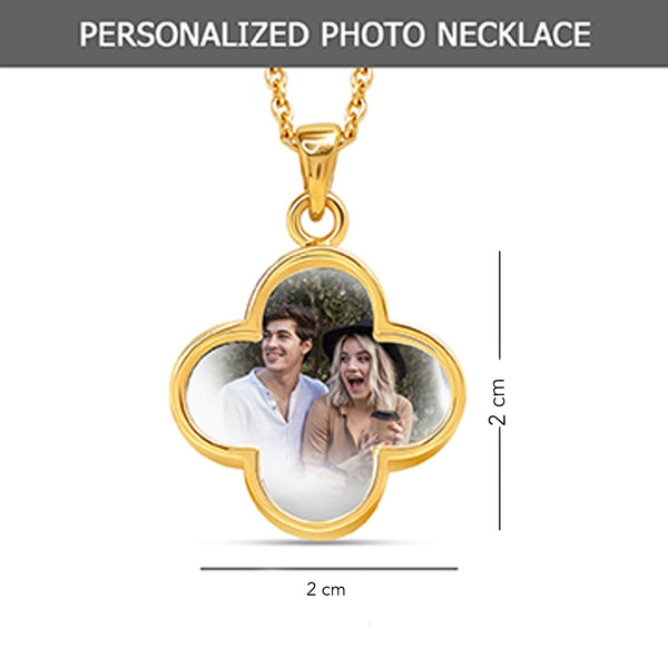 925 Sterling Silver Personalised 14K Gold Plated Photo Double Sided Clover Flower Shape Transparent Resin Pendant Necklace for Teen Women