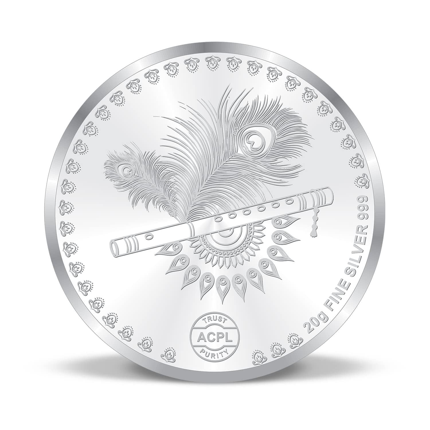 BIS Hallmarked Radha Krishna Colourful Peacock Silver Coin 999 Pure