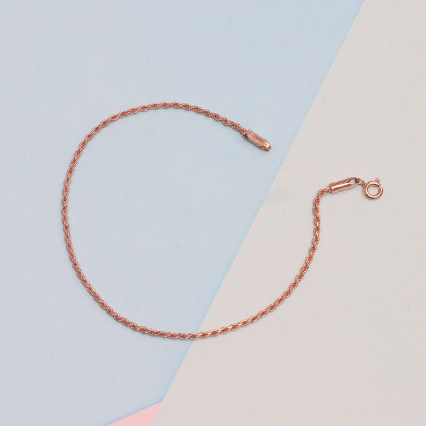 925 Sterling Silver Lightweight 1.8mm Diamond-Cut Braided Rope Chain Anklets for Women (SINGLE ANKLET)