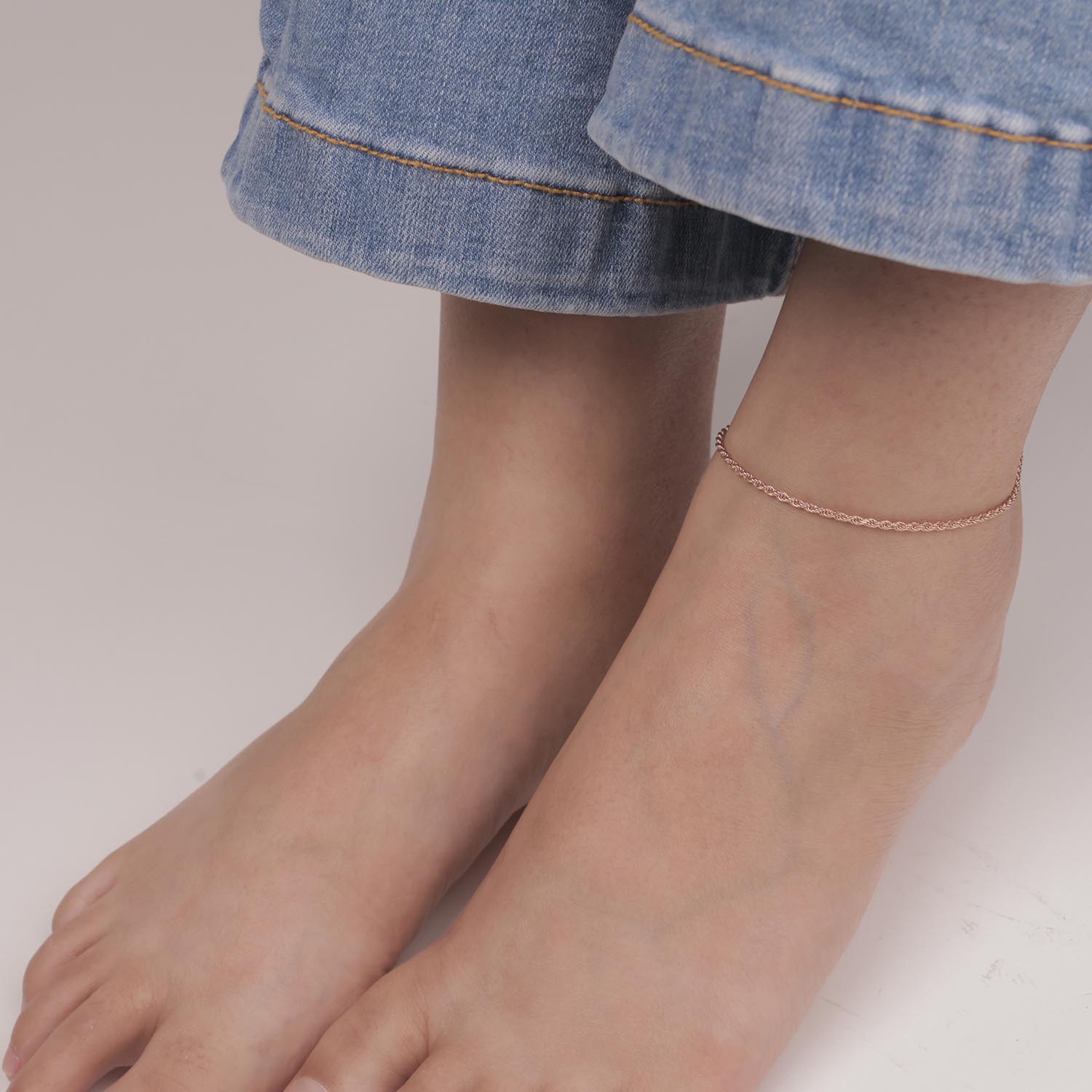 925 Sterling Silver Lightweight 1.8mm Diamond-Cut Braided Rope Chain Anklets for Women (SINGLE ANKLET)