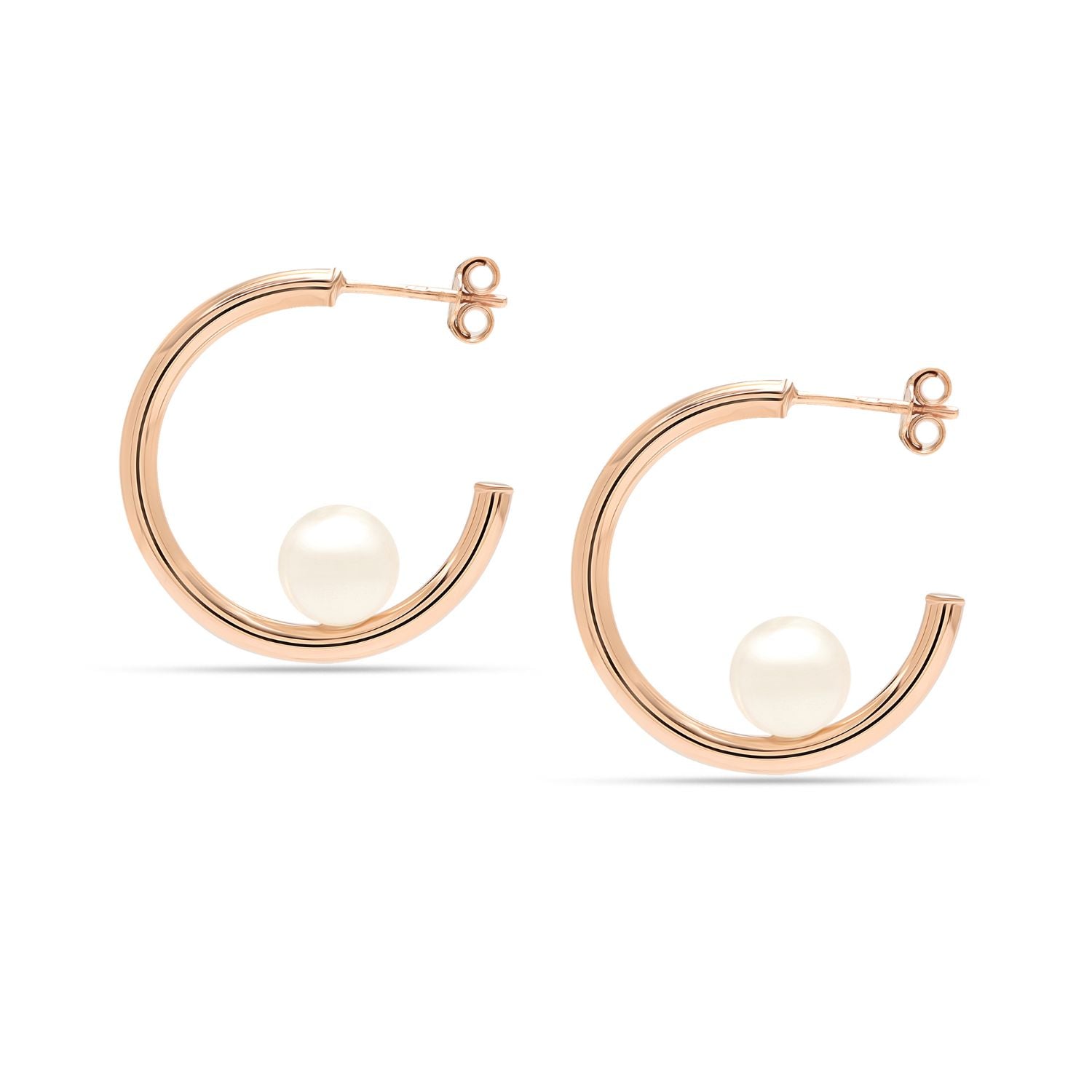 925 Sterling Silver Rose Gold Simulated Pearl C Hoop Earrings for Women