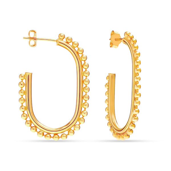 925 Sterling Silver 14K Gold Plated Medium Rectangular Beaded Half-Hoop Earrings For Women