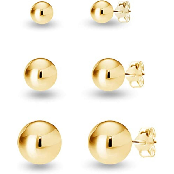 925 Sterling Silver Set of 3 Pairs Ball-Post Stud Earrings for Girl Teen Women 3mm 6mm 8mm