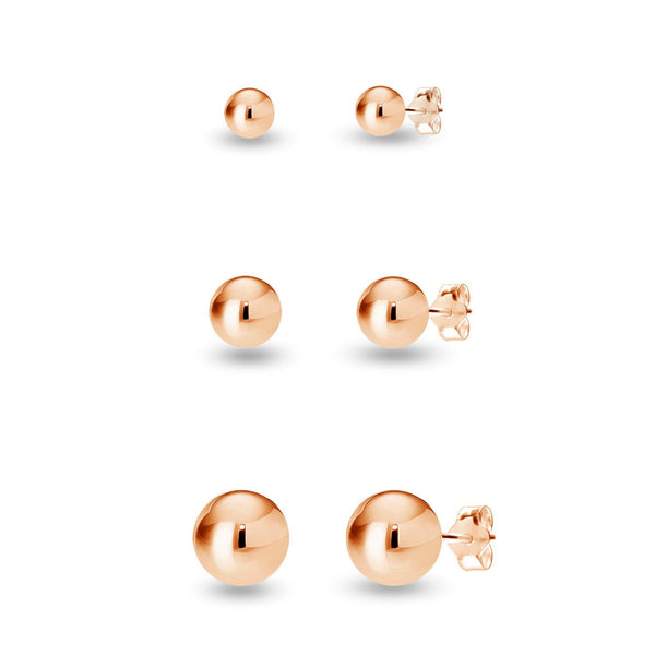 925 Sterling Silver Set of 3 Pairs Ball-Post Stud Earrings for Girl Teen Women 3mm 6mm 8mm