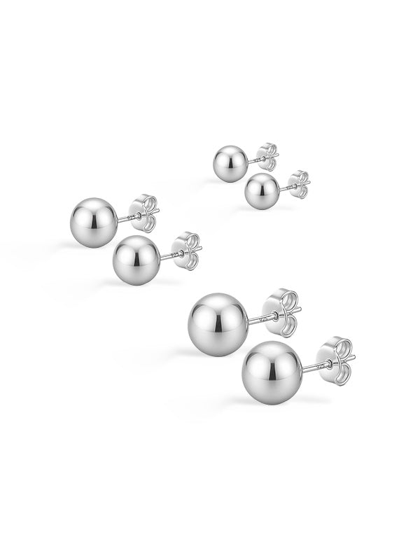 Ball Stud Earrings Set - 3 Pairs