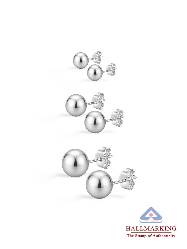 Ball Stud Earrings Set - 3 Pairs