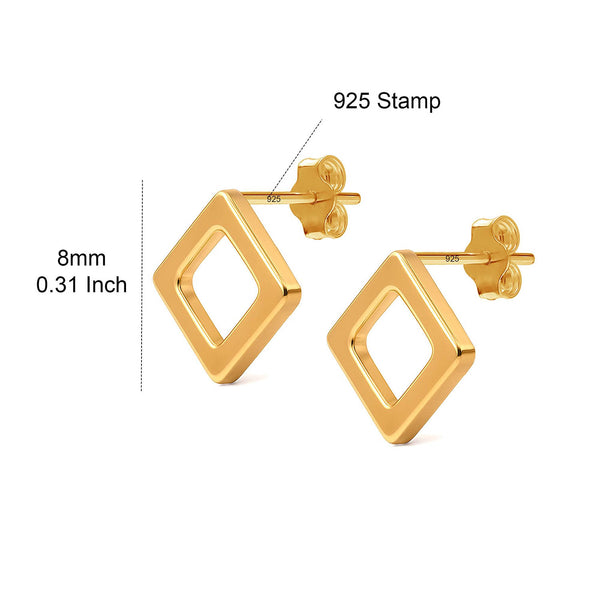 925 Sterling Silver 18K Gold-Plated Square Open Stud Earrings for Men