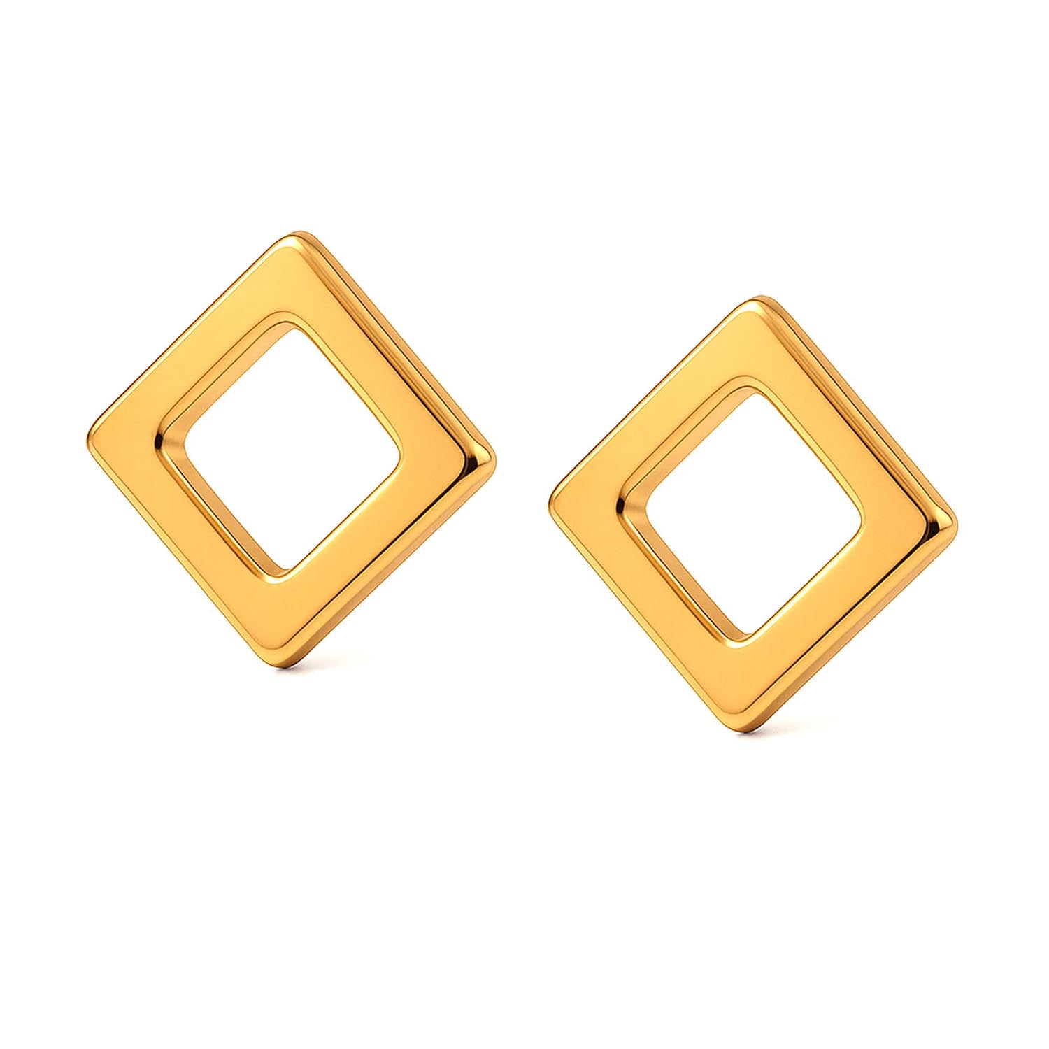 925 Sterling Silver 18K Gold-Plated Square Open Stud Earrings for Men