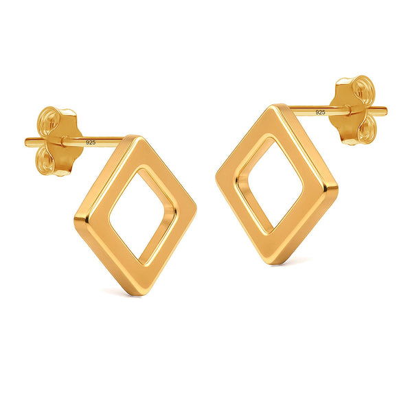 925 Sterling Silver 18K Gold-Plated Square Open Stud Earrings for Men