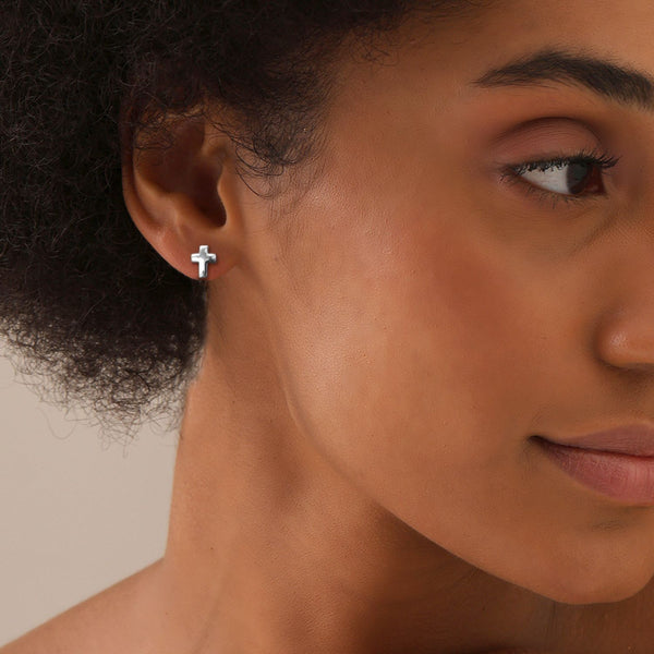 925 Sterling Silver SMALL Cross Lightweight Cute Hypoallergenic Dainty Stud Earrings for Women Teen