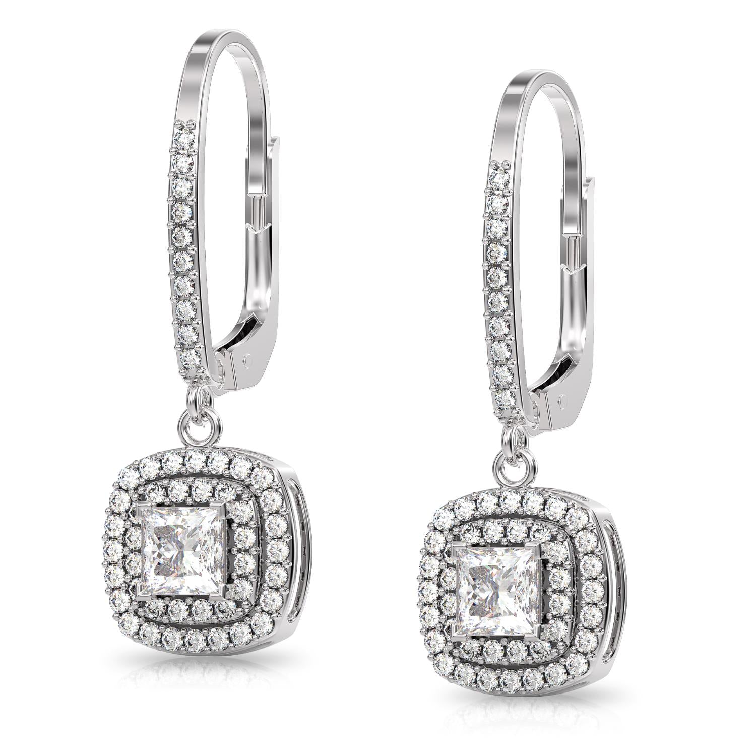 925 Sterling Silver Double Halo Cubic Zirconia Halo Drop Dangle Leverback Earring for Women Teen