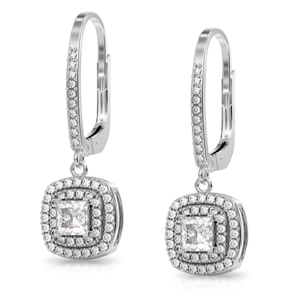 925 Sterling Silver Double Halo Cubic Zirconia Halo Drop Dangle Leverback Earring for Women Teen