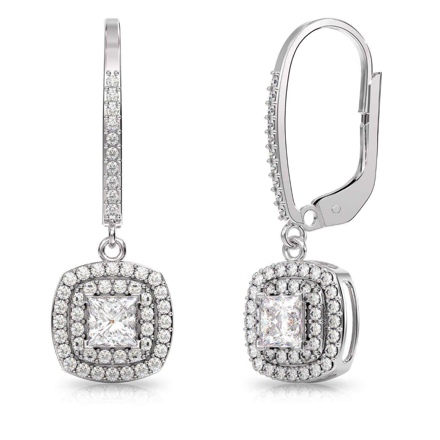 925 Sterling Silver Double Halo Cubic Zirconia Halo Drop Dangle Leverback Earring for Women Teen