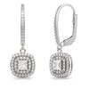 925 Sterling Silver Double Halo Cubic Zirconia Halo Drop Dangle Leverback Earring for Women Teen