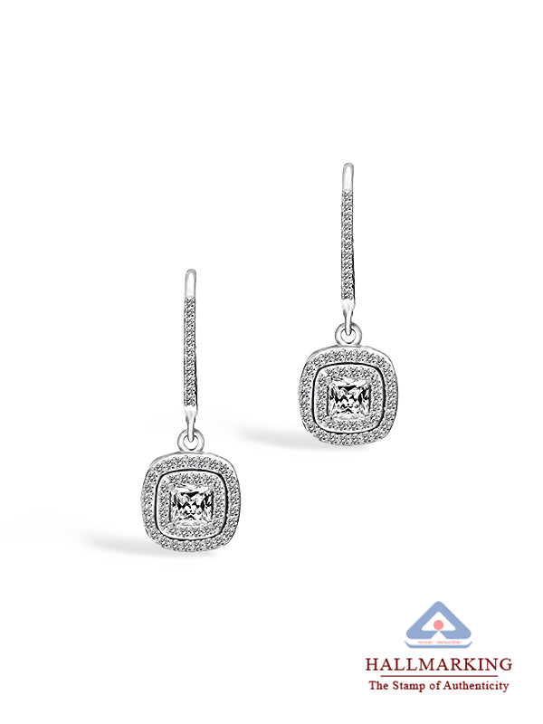 Rhodium Double Halo CZ Leverback Earrings