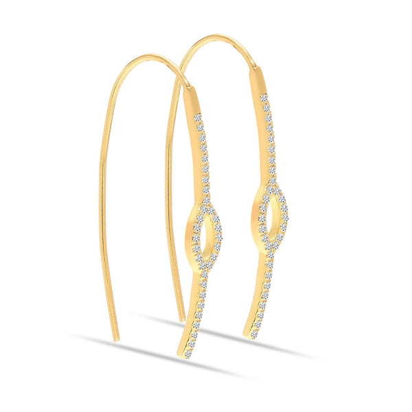 925 Sterling Silver 18K Gold-Plated Cubic-Zirconia Half Eternity Threader Hoop Earrings for Women Teen