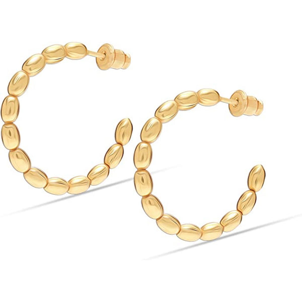 925 Sterling Silver Gold Plated Ball C Shape Hoop Earrings for Women Teen