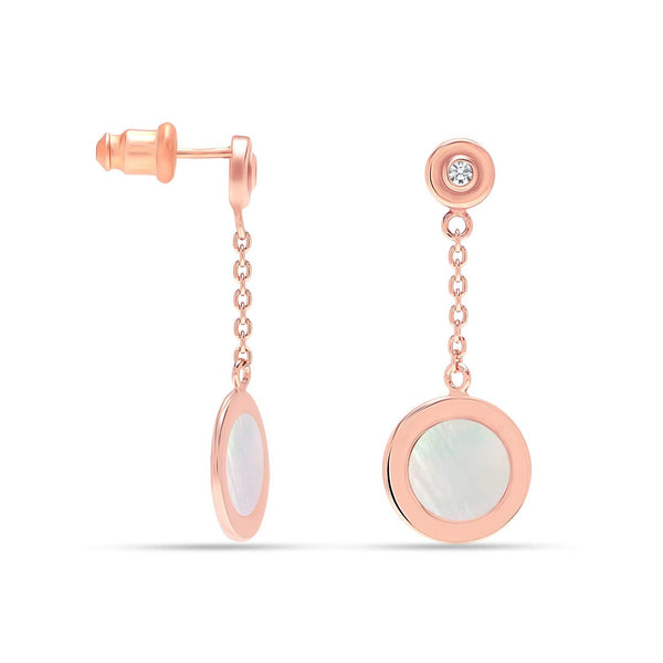 925 Sterling Silver Rose Gold-Plated CZ Mother Of Pearl Drop Dangler Earrings for Women Teen