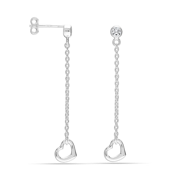 925 Sterling Silver Diamonds Open Heart Dangle Earrings for Women & Girls