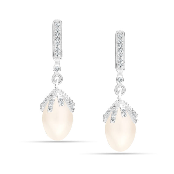 925 Sterling Silver Simulated Pearl Drop Dangle Stud Earrings for Womens