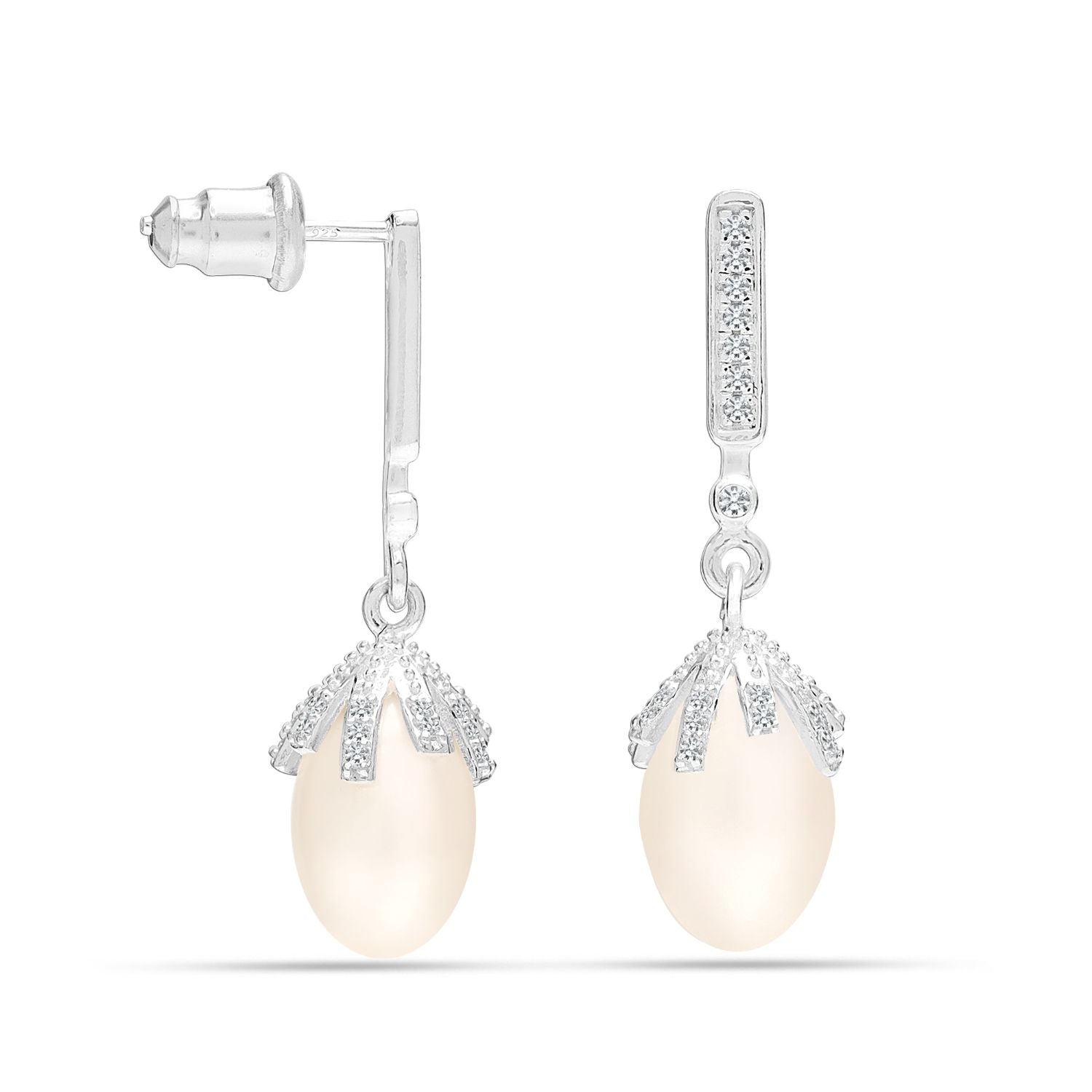 925 Sterling Silver Simulated Pearl Drop Dangle Stud Earrings for Womens