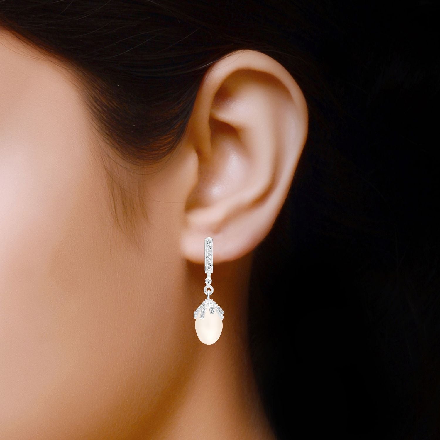 925 Sterling Silver Simulated Pearl Drop Dangle Stud Earrings for Womens