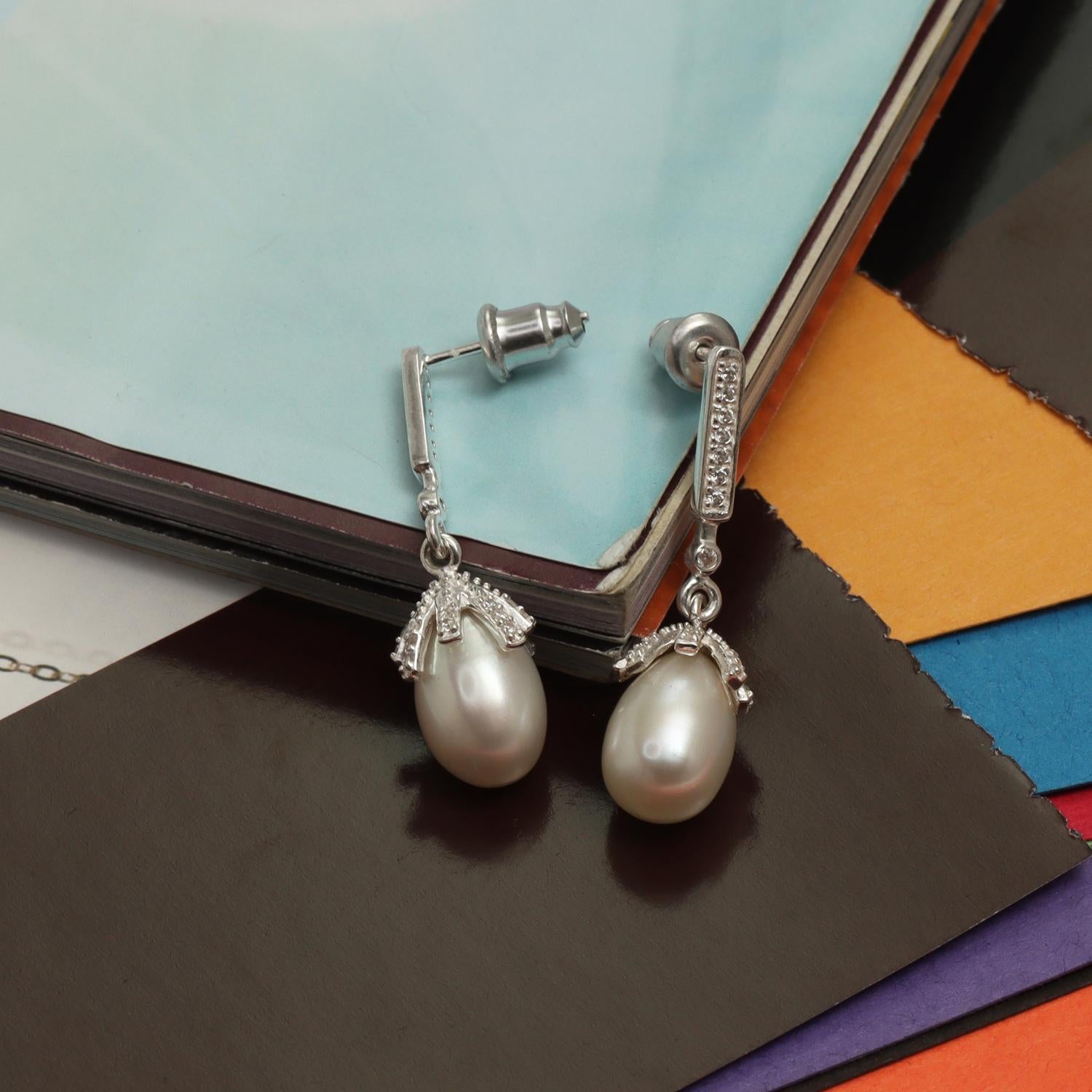 925 Sterling Silver Simulated Pearl Drop Dangle Stud Earrings for Womens
