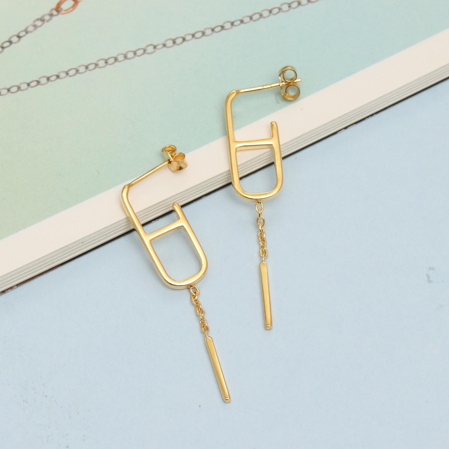 925 Sterling Silver 18K Gold-Plated Ancre Enchainee Dangle Earrings for Women and Girls