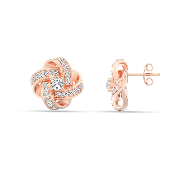 925 Sterling Silver Rose Gold-Plated Cubic Zirconia Love Knot Micro Pave Stud Earrings for Women Teen