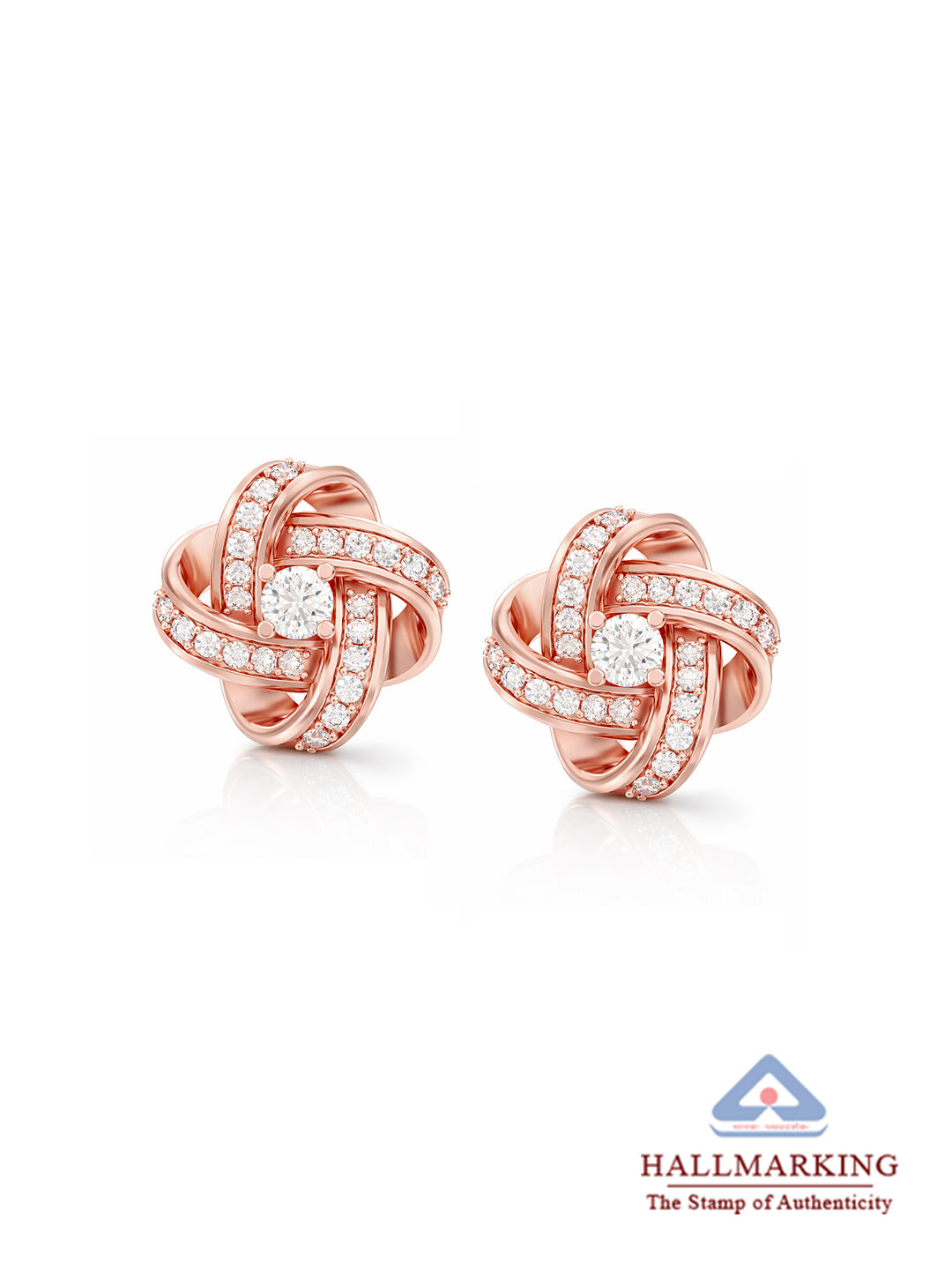 Rose-Gold Plated Cubic Zirconia Love Knot Studs
